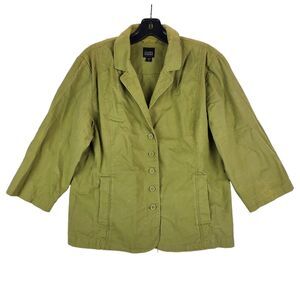 EILEEN FISHER Jacket Womens Medium Green Casual Blazer Coat Cotton Twill Buttons